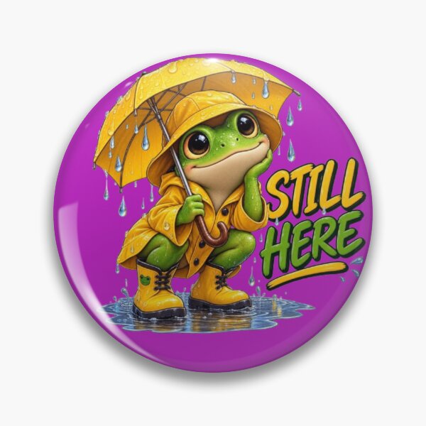 Item preview, Cute Frog in Yellow Raincoat with Umbrella - "Still Here" Rainy Day Art designed and sold by Northern Glow Art.