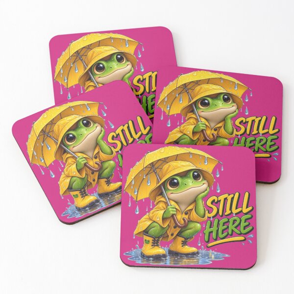 Item preview, Cute Frog in Yellow Raincoat with Umbrella - "Still Here" Rainy Day Art designed and sold by Northern Glow Art.