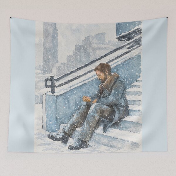 Aperçu de l'œuvre Blade Runner 2049 – K in the Snow Watercolor créée et vendue par SHARPEI.