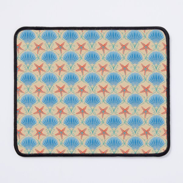 Item preview, Art Deco Coastal Pattern - Symmetrical Blue Seashell and Coral Starfish designed and sold by BHDigitalArt.