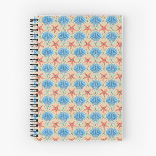 Item preview, Art Deco Coastal Pattern - Symmetrical Blue Seashell and Coral Starfish designed and sold by BHDigitalArt.