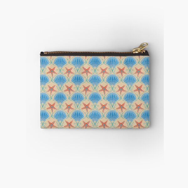 Item preview, Art Deco Coastal Pattern - Symmetrical Blue Seashell and Coral Starfish designed and sold by BHDigitalArt.