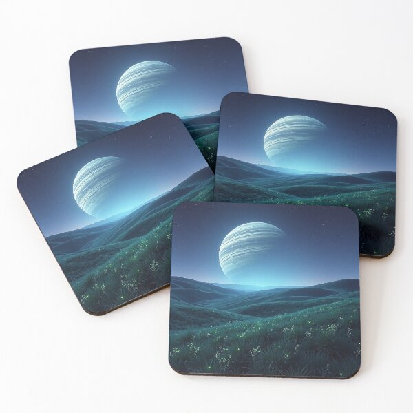 Item preview, Blue Grassy Hills With Ringed Planet Night Sky designed and sold by IntelliMindDesigns.