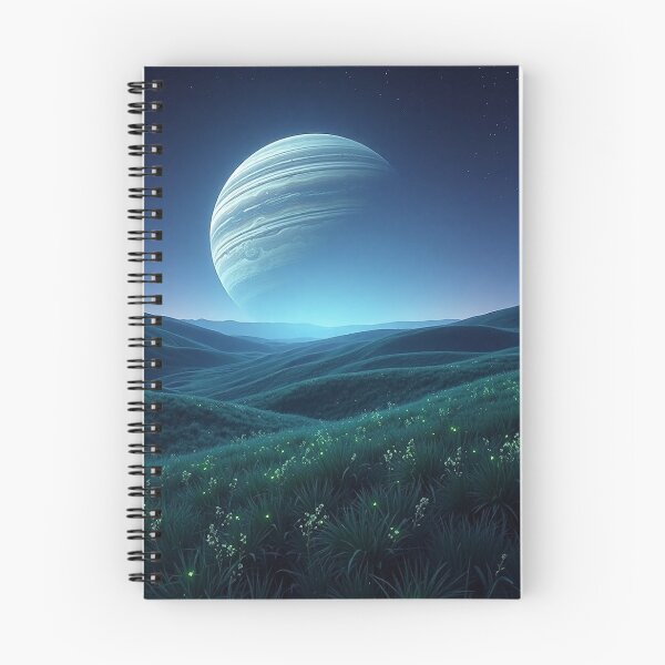 Item preview, Blue Grassy Hills With Ringed Planet Night Sky designed and sold by IntelliMindDesigns.