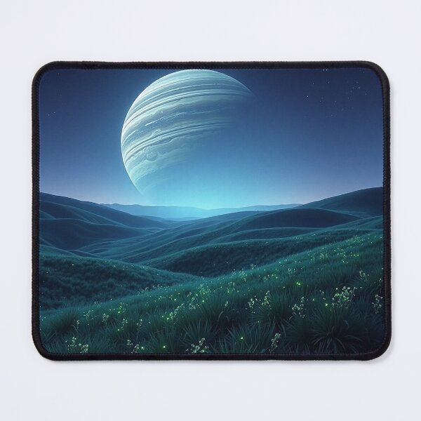 Item preview, Blue Grassy Hills With Ringed Planet Night Sky designed and sold by IntelliMindDesigns.