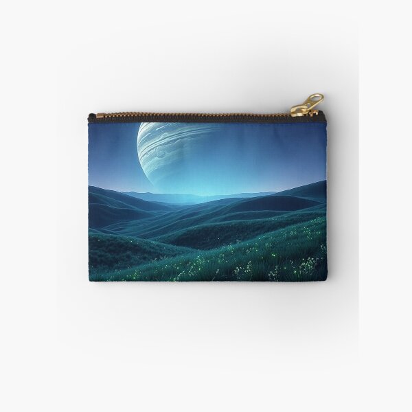 Item preview, Blue Grassy Hills With Ringed Planet Night Sky designed and sold by IntelliMindDesigns.