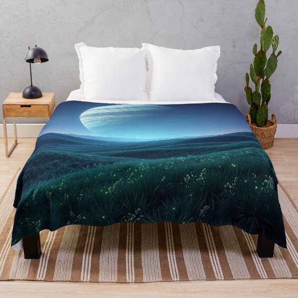 Item preview, Blue Grassy Hills With Ringed Planet Night Sky designed and sold by IntelliMindDesigns.