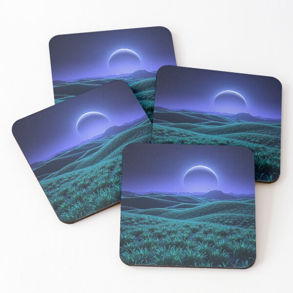 Item preview, Teal Hills Under Crescent Moon Eclipse Sky designed and sold by IntelliMindDesigns.