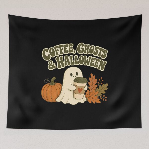 Item preview, Cute Coffee Ghosts & Pumpkin - Retro Halloween designed and sold by Graphic Vibe Designs.