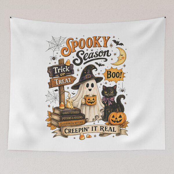 Item preview, Spooky Season - Creepin It Real Ghost Cat - Vintage Halloween - Black Cat Ghost  designed and sold by DoniMalitina.