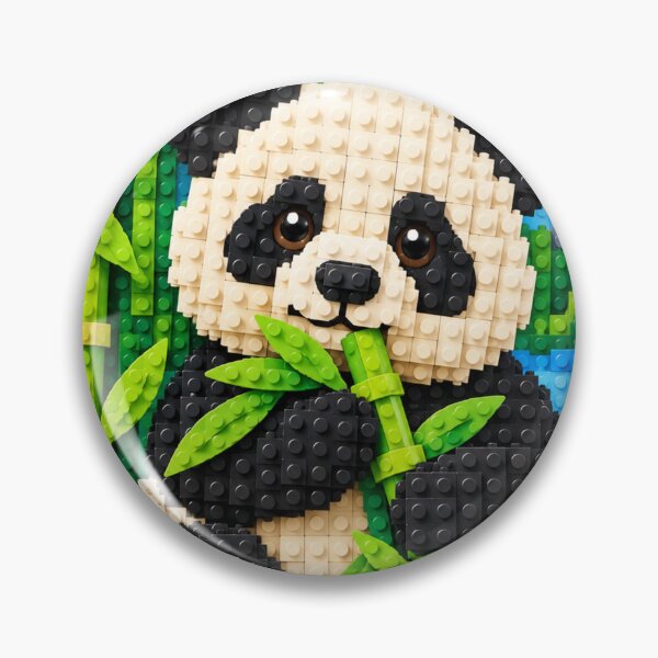 Item preview, Cute Panda with Bamboo – Colorful Building Block Mosaic Art designed and sold by WildWhimsy Art.