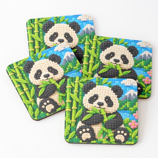 Item preview, Cute Panda with Bamboo – Colorful Building Block Mosaic Art designed and sold by WildWhimsy Art.