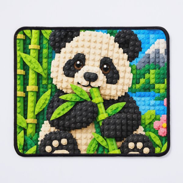 Item preview, Cute Panda with Bamboo – Colorful Building Block Mosaic Art designed and sold by WildWhimsy Art.