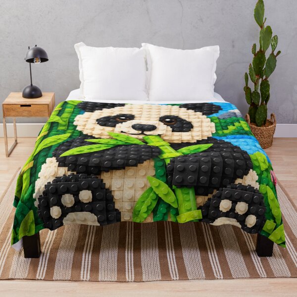 Item preview, Cute Panda with Bamboo – Colorful Building Block Mosaic Art designed and sold by WildWhimsy Art.