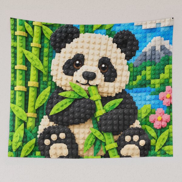 Item preview, Cute Panda with Bamboo – Colorful Building Block Mosaic Art designed and sold by WildWhimsy Art.
