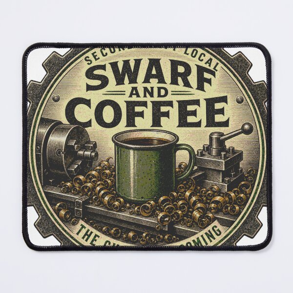 Item preview, Swarf and Coffee Late Shift Lathe Machinist Emblem designed and sold by BoosterShop.
