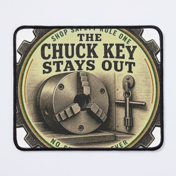 Item preview, The Chuck Key Stays Out Lathe Workplace Safety Emblem designed and sold by BoosterShop.