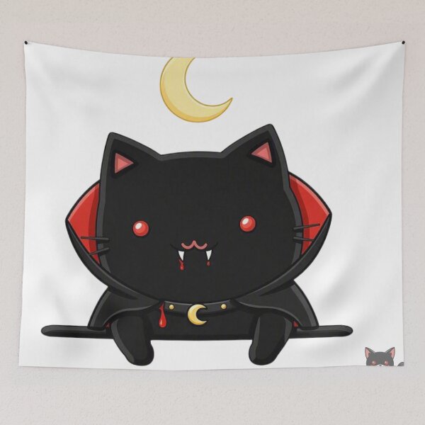 Item preview, Vampire Cat with Moon and Collar — Elegant Kawaii Style designed and sold by SoyPanteraCat.