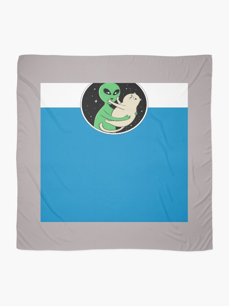 Thumbnail 2 of 3, Scarf, Alien Hugging Grumpy Cat Space Design Sticker-71 designed and sold by RikeMarroquin.