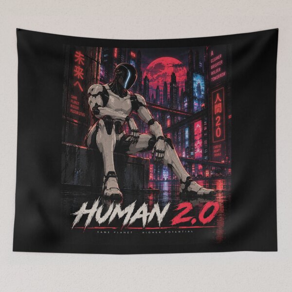 Item preview, Human 2.0 – Futuristic Humanoid Robot Cyberpunk Anime designed and sold by TEEJAMBOREE.