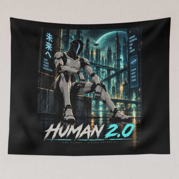 Item preview, Human 2.0 – Futuristic Humanoid Robot Cyberpunk Anime designed and sold by TEEJAMBOREE.