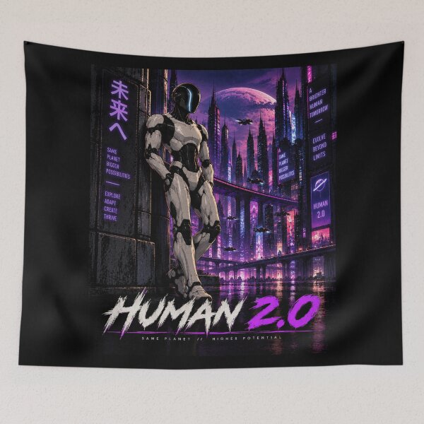 Item preview, Human 2.0 – Futuristic Humanoid Robot Cyberpunk Anime designed and sold by TEEJAMBOREE.