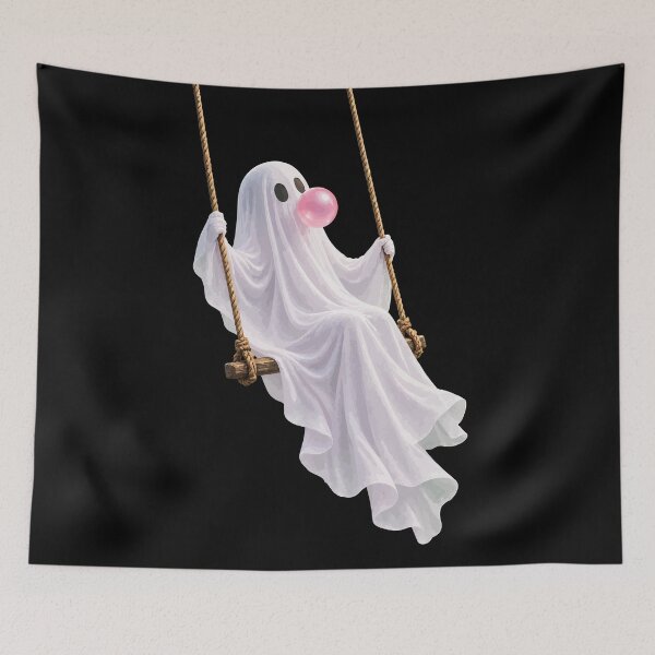 Item preview, Whimsical Bubblegum Ghost on a Swing designed and sold by pixiedustpaint.