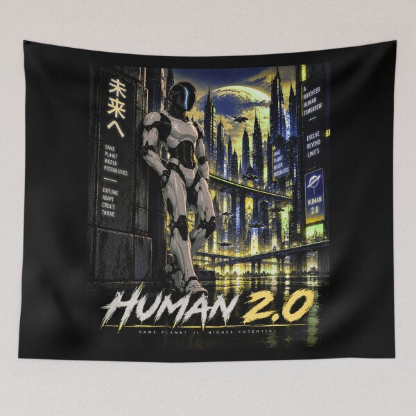 Item preview, Human 2.0 – Futuristic Humanoid Robot Cyberpunk Anime designed and sold by TEEJAMBOREE.