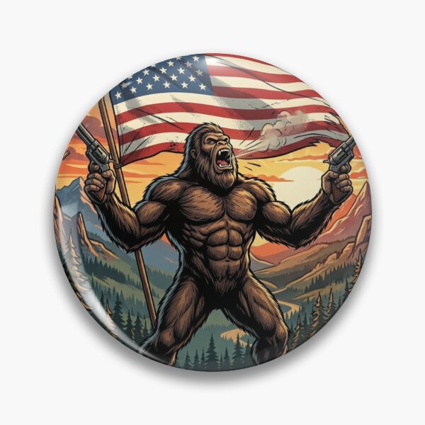 Item preview, Patriotic Bigfoot Shooting Guns in front of The American Flag designed and sold by Spank My Yeti.