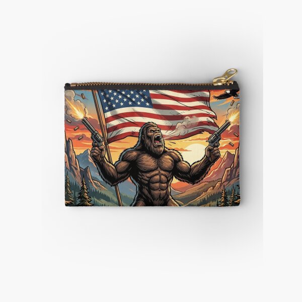 Item preview, Patriotic Bigfoot Shooting Guns in front of The American Flag designed and sold by Spank My Yeti.