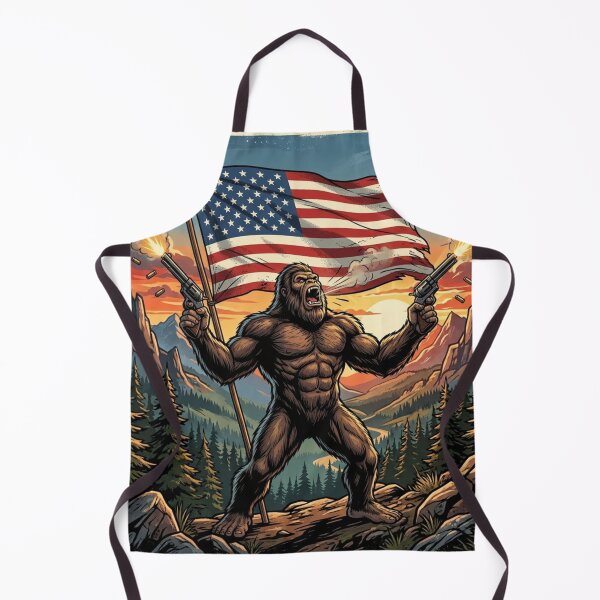Item preview, Patriotic Bigfoot Shooting Guns in front of The American Flag designed and sold by Spank My Yeti.