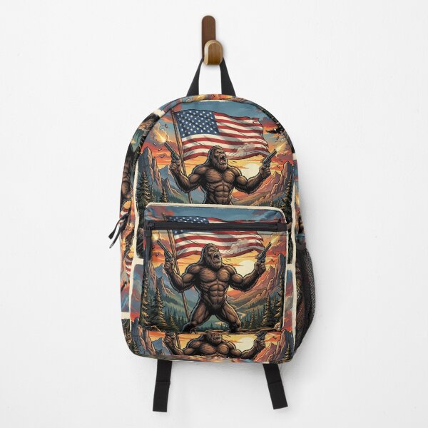 Item preview, Patriotic Bigfoot Shooting Guns in front of The American Flag designed and sold by Spank My Yeti.