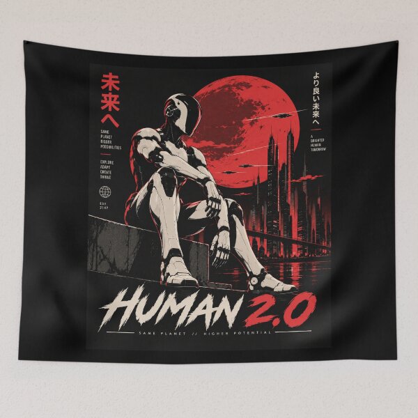 Item preview, Human 2.0 – Futuristic Humanoid Robot Cyberpunk Anime designed and sold by TEEJAMBOREE.
