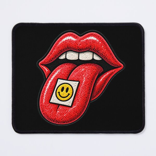 Item preview, Red Lips Tongue Smiley – Retro Rock Punk Embroidered Patch designed and sold by Abidel.
