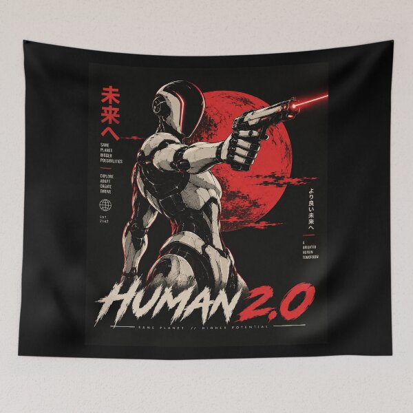 Item preview, Human 2.0 – Futuristic Humanoid Robot Cyberpunk Anime designed and sold by TEEJAMBOREE.