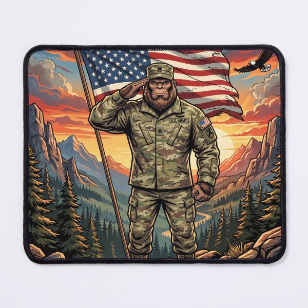 Item preview, Patriotic Bigfoot Saluting The American Flag in an Army Uniform designed and sold by Spank My Yeti.