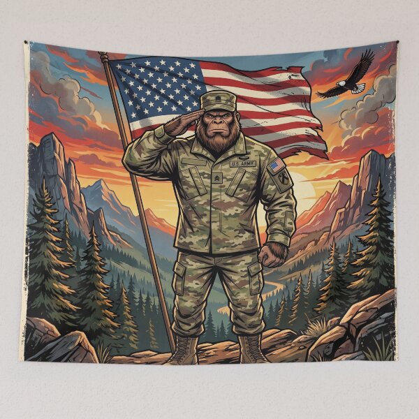 Item preview, Patriotic Bigfoot Saluting The American Flag in an Army Uniform designed and sold by Spank My Yeti.