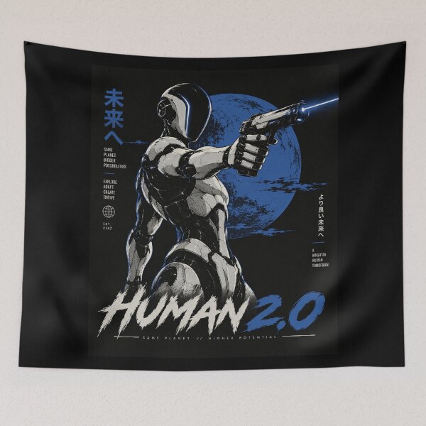 Item preview, Human 2.0 – Futuristic Humanoid Robot Cyberpunk Anime designed and sold by TEEJAMBOREE.