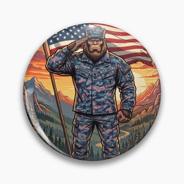 Item preview, Patriotic Bigfoot Saluting The American Flag in a Navy Uniform designed and sold by Spank My Yeti.