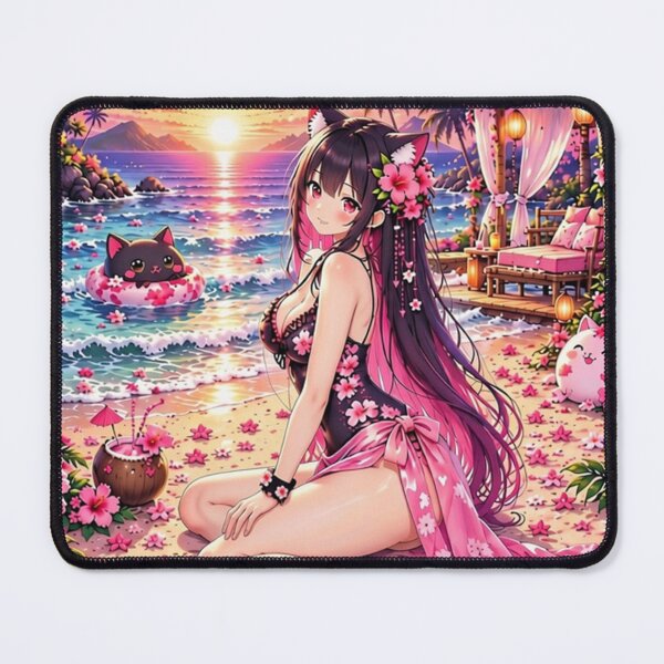 Item preview, Tropical Neko Girl – Pink Sunset Paradise designed and sold by Revyra Design .