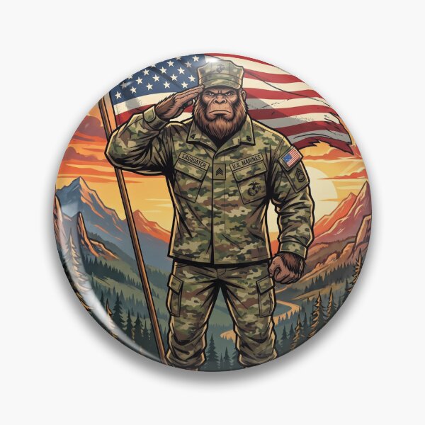 Item preview, Patriotic Bigfoot Saluting The American Flag in a Marine Corp Uniform designed and sold by Spank My Yeti.