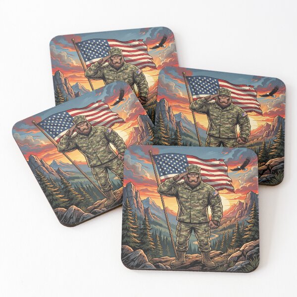 Item preview, Patriotic Bigfoot Saluting The American Flag in a Marine Corp Uniform designed and sold by Spank My Yeti.