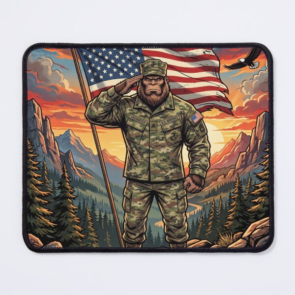 Item preview, Patriotic Bigfoot Saluting The American Flag in a Marine Corp Uniform designed and sold by Spank My Yeti.