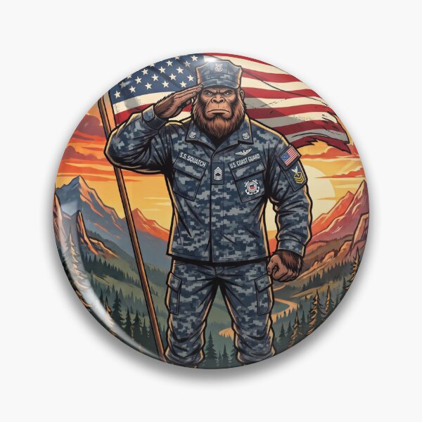 Item preview, Patriotic Bigfoot Saluting The American Flag in a Coast Guard Uniform designed and sold by Spank My Yeti.
