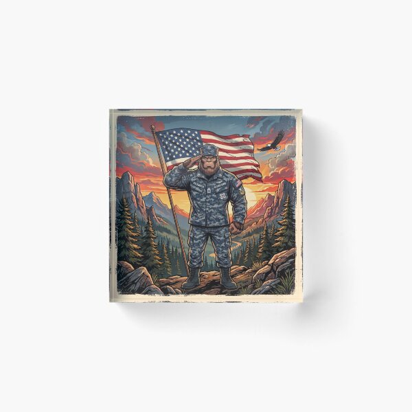 Item preview, Patriotic Bigfoot Saluting The American Flag in a Coast Guard Uniform designed and sold by Spank My Yeti.