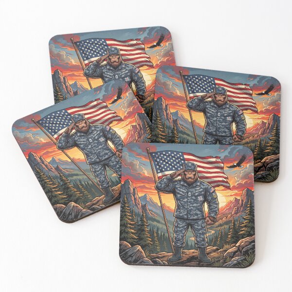 Item preview, Patriotic Bigfoot Saluting The American Flag in a Coast Guard Uniform designed and sold by Spank My Yeti.
