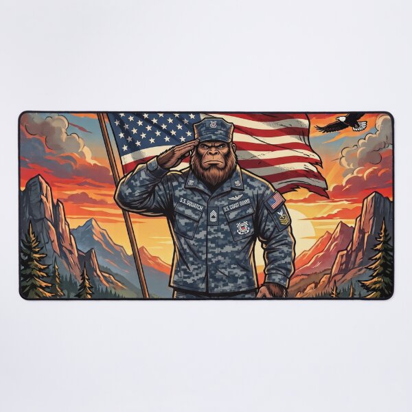 Item preview, Patriotic Bigfoot Saluting The American Flag in a Coast Guard Uniform designed and sold by Spank My Yeti.
