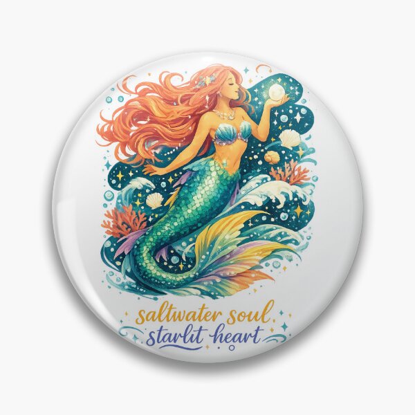 Item preview, Saltwater Soul Starlit Heart Mermaid Ocean Celestial Watercolor Art Design designed and sold by inkoutninja.