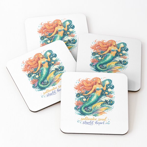 Item preview, Saltwater Soul Starlit Heart Mermaid Ocean Celestial Watercolor Art Design designed and sold by inkoutninja.