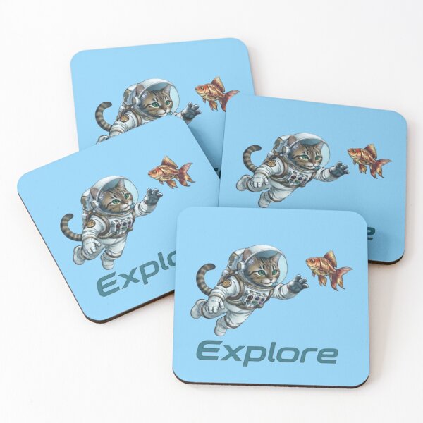 Item preview, Cute Diver Cat Swimming with Goldfish - "Explore" Deep Sea Art designed and sold by Northern Glow Art.